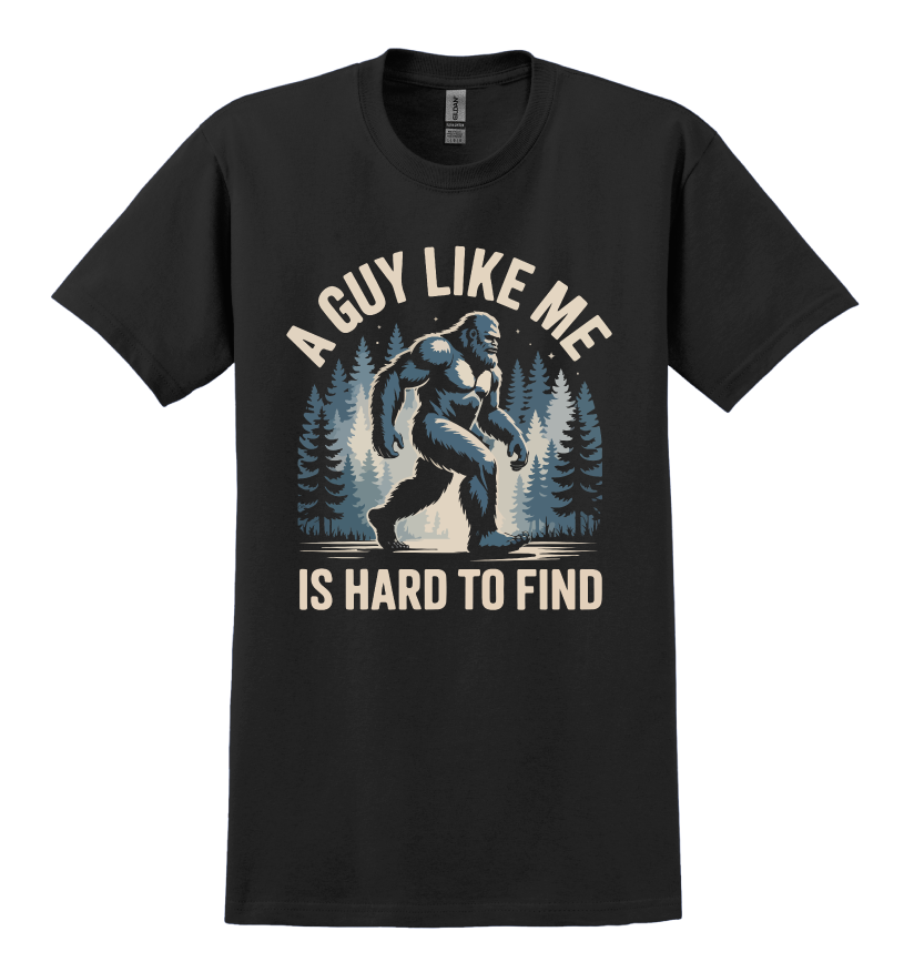 Black t-shirt with Sasquatch graphic design