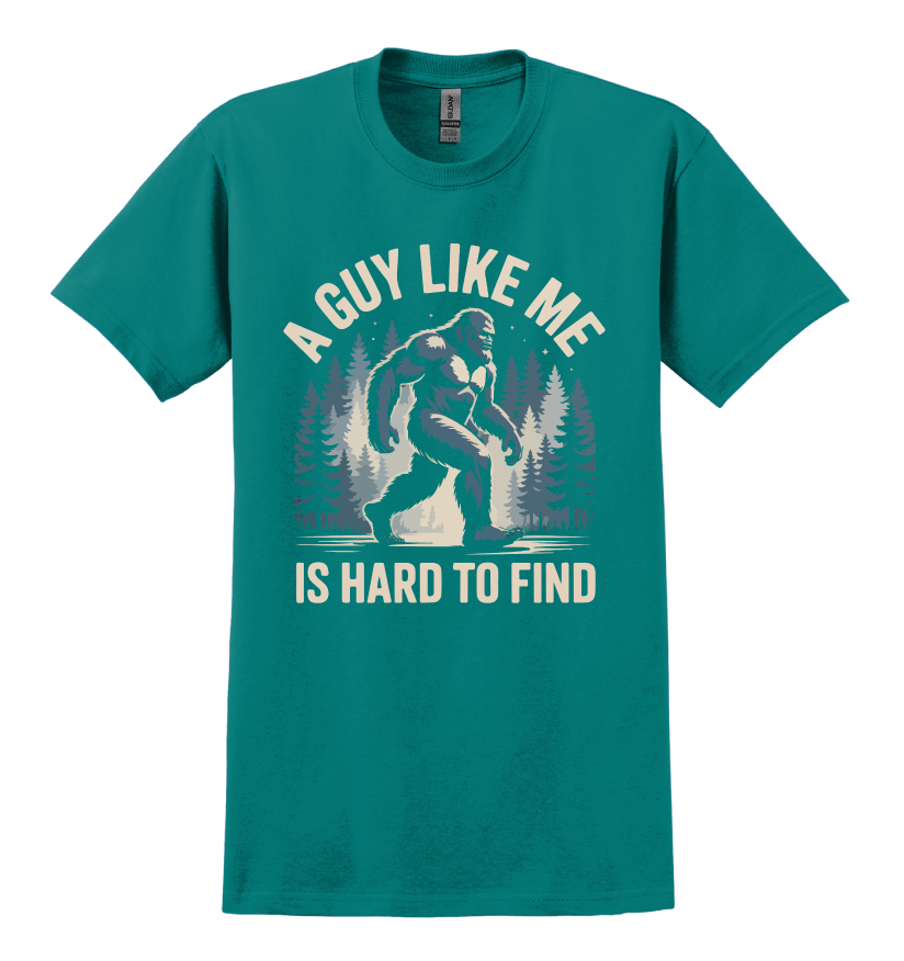 Green t-shirt with Sasquatch graphic design