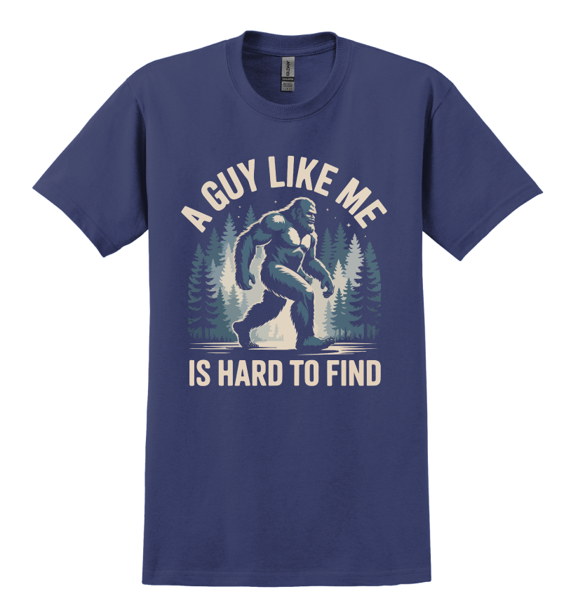 Blue t-shirt with Sasquatch graphic design