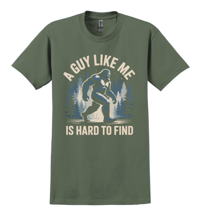 Military green t-shirt with Sasquatch graphic design