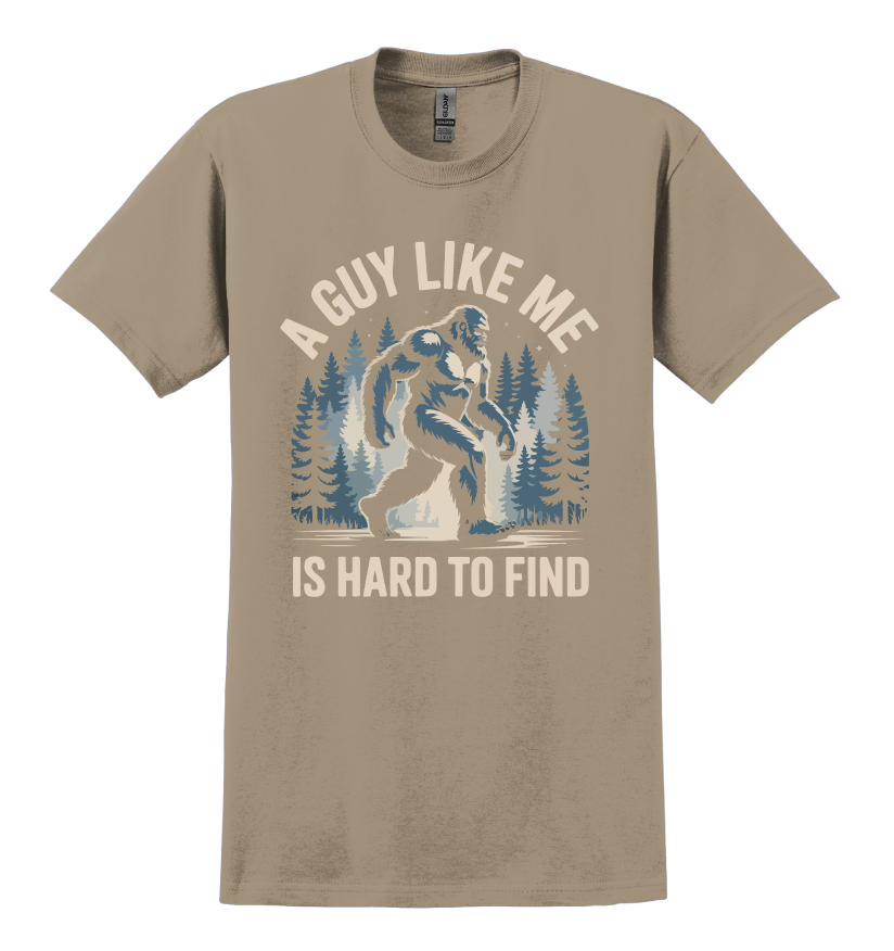 Tan t-shirt with Sasquatch graphic design