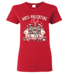 Red t-shirt with skeleton design and 'Anti-Valentine Club' text