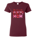 Maroon t-shirt with My Favorite Valentines Call Me Mom pink text design.