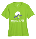 Acid Green t-shirt with 'Hiking Gals' graphic design