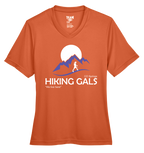 Orange t-shirt with 'Hiking Gals' graphic design