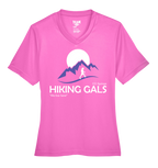 Pink t-shirt with 'Hiking Gals' logo and text
