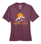 Maroon t-shirt with 'Hiking Gals' graphic design