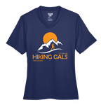 Navy blue t-shirt with 'Hiking Gals' graphic design