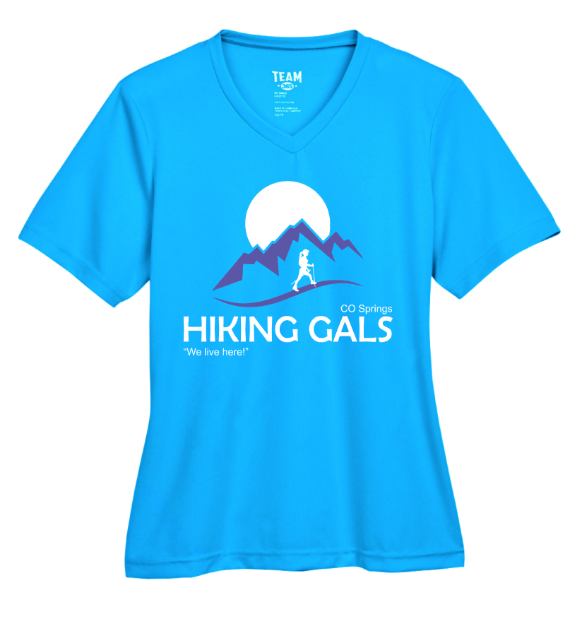 ElecBlue t-shirt with 'Hiking Gals' graphic and text