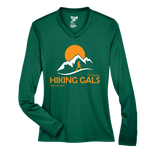 Green long-sleeve shirt with 'Hiking Gals' logo