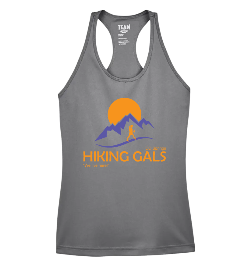 Gray tank top with 'Hiking Gals' logo