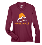 Maroon long-sleeve shirt with 'Hiking Gals' logo