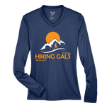 Navy blue long-sleeve shirt with 'Hiking Gals' logo