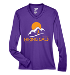 Purple long-sleeve shirt with 'Hiking Gals' logo
