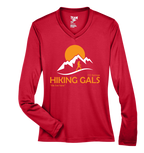 Red long-sleeve shirt with 'Hiking Gals' logo