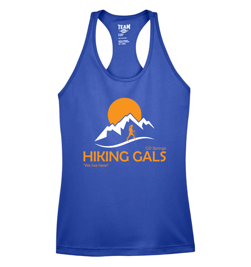Blue tank top with 'Hiking Gals' logo