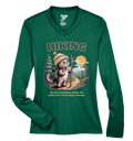 Green long-sleeve shirt with a cartoon hiking design