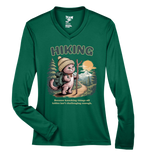 Green long-sleeve shirt with a cartoon hiking design