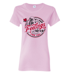 Pink t-shirt with valentine skeleton graphic and text that says, If I had Feelings, They'd Be For You.