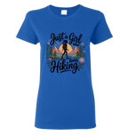 Blue t-shirt with 'Just a Girl Who Loves Hiking' design