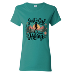 Teal t-shirt with 'Just a Girl Who Loves Hiking' design
