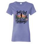 Purple t-shirt with 'Just a Girl Who Loves Hiking' design