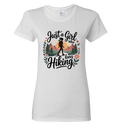 White t-shirt with 'Just a Girl Who Loves Hiking' design