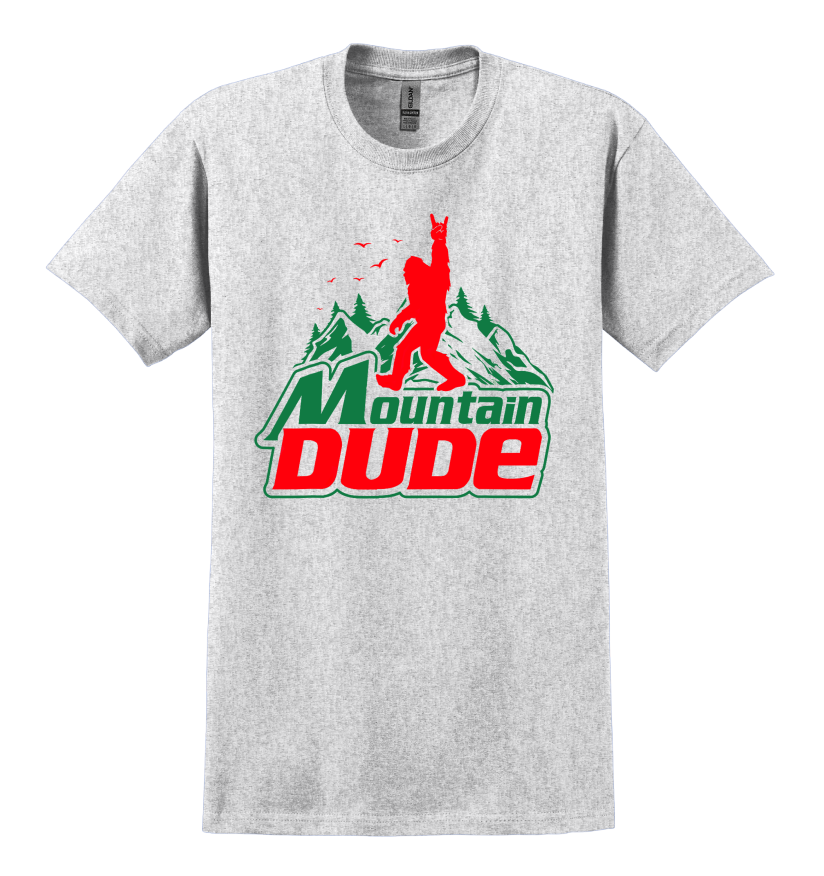 Grey heather t-shirt with Mountain Dude graphic design