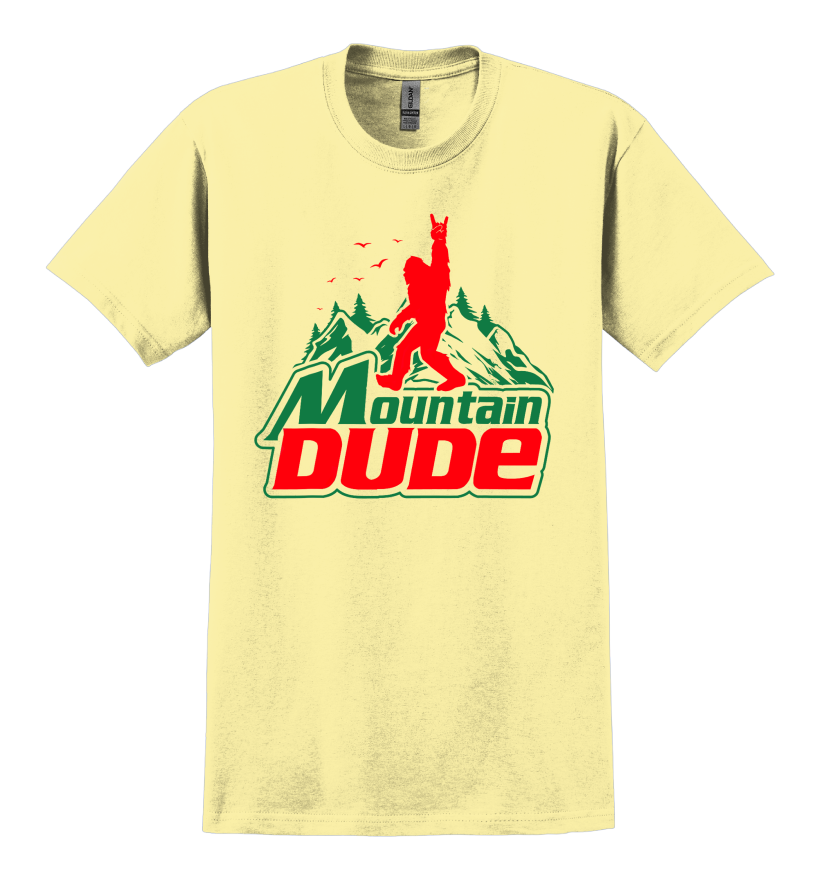 Yellow t-shirt with Mountain Dude graphic design