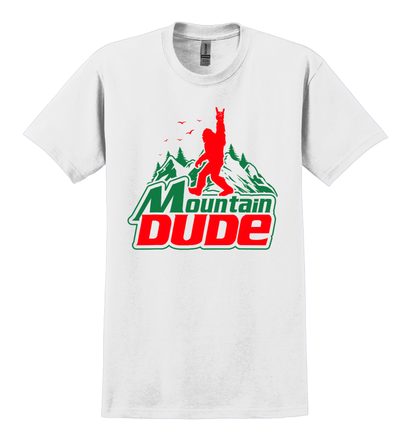 White t-shirt with Mountain Dude graphic design