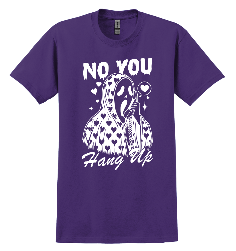 Purple t-shirt with white graphic design and text