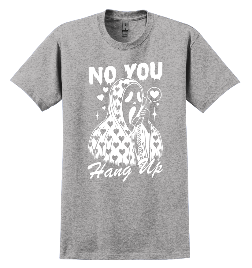 Gray t-shirt with a graphic design and text