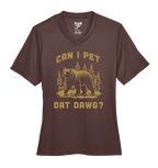 Brown t-shirt with bear graphic and text