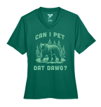 Green t-shirt with bear graphic and text