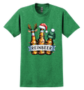Green t-shirt with reindeer-themed beer bottles and 'REINBEER' text 