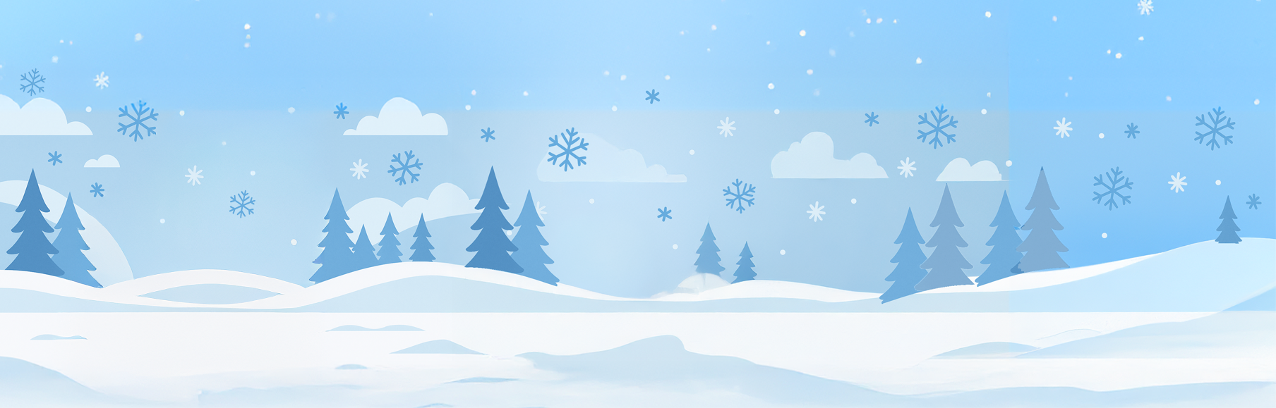 Winter landscape with snow-covered trees and a blue sky.