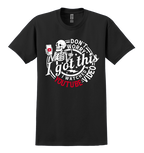 Black t-shirt with a skeleton holding a phone and text that says: Don't worry, I got this. I watched a YouTube video.