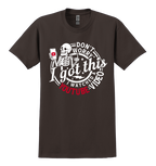 Brown t-shirt with a skeleton holding a phone and text that says: Don't worry, I got this. I watched a YouTube video.