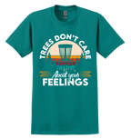Teal t-shirt with humorous disc golf graphic and text on a white background
